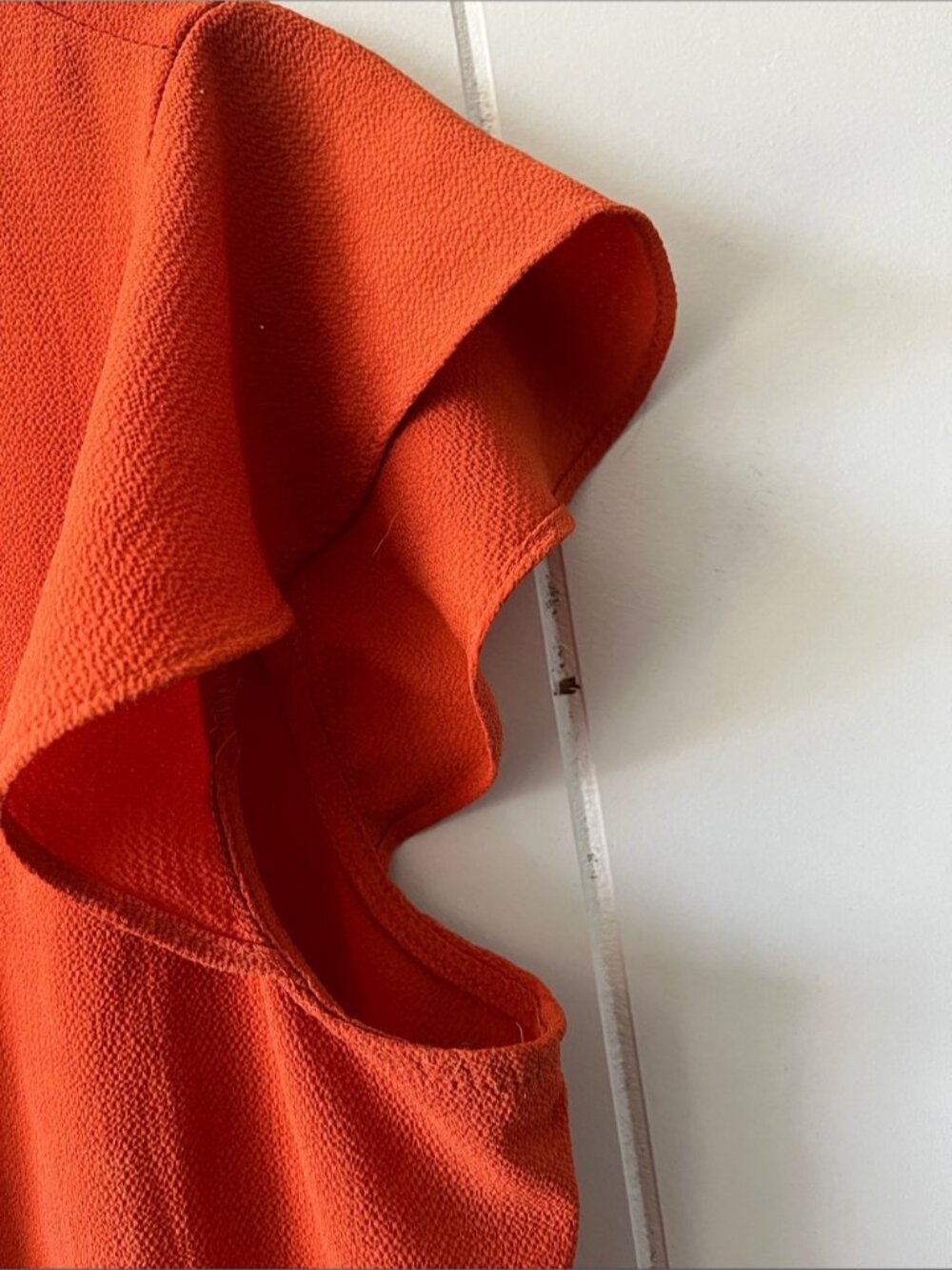 Bright Orange V-Neck Flutter Sleeve Blouse - Picture 3 of 5